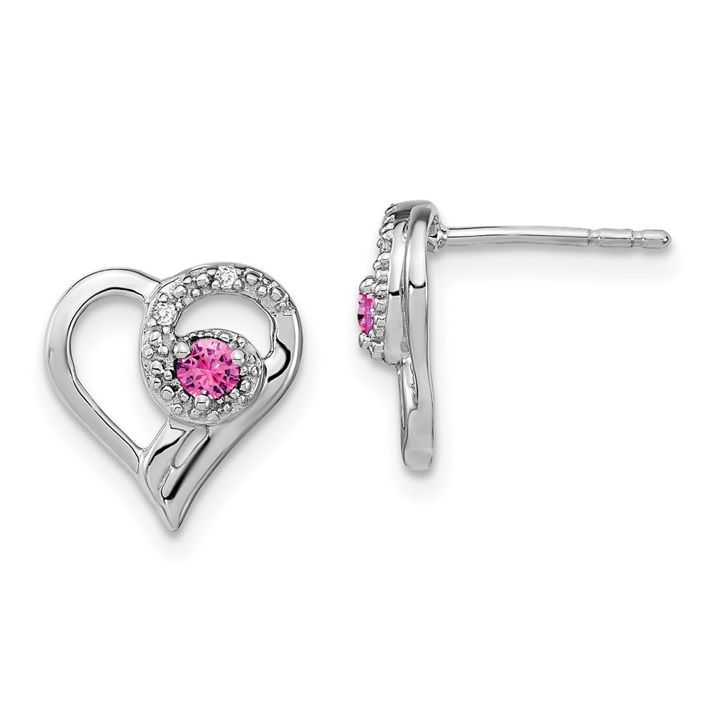 14k White Gold Pink Sapphire and Diamond Heart Earrings (1.8 grams)