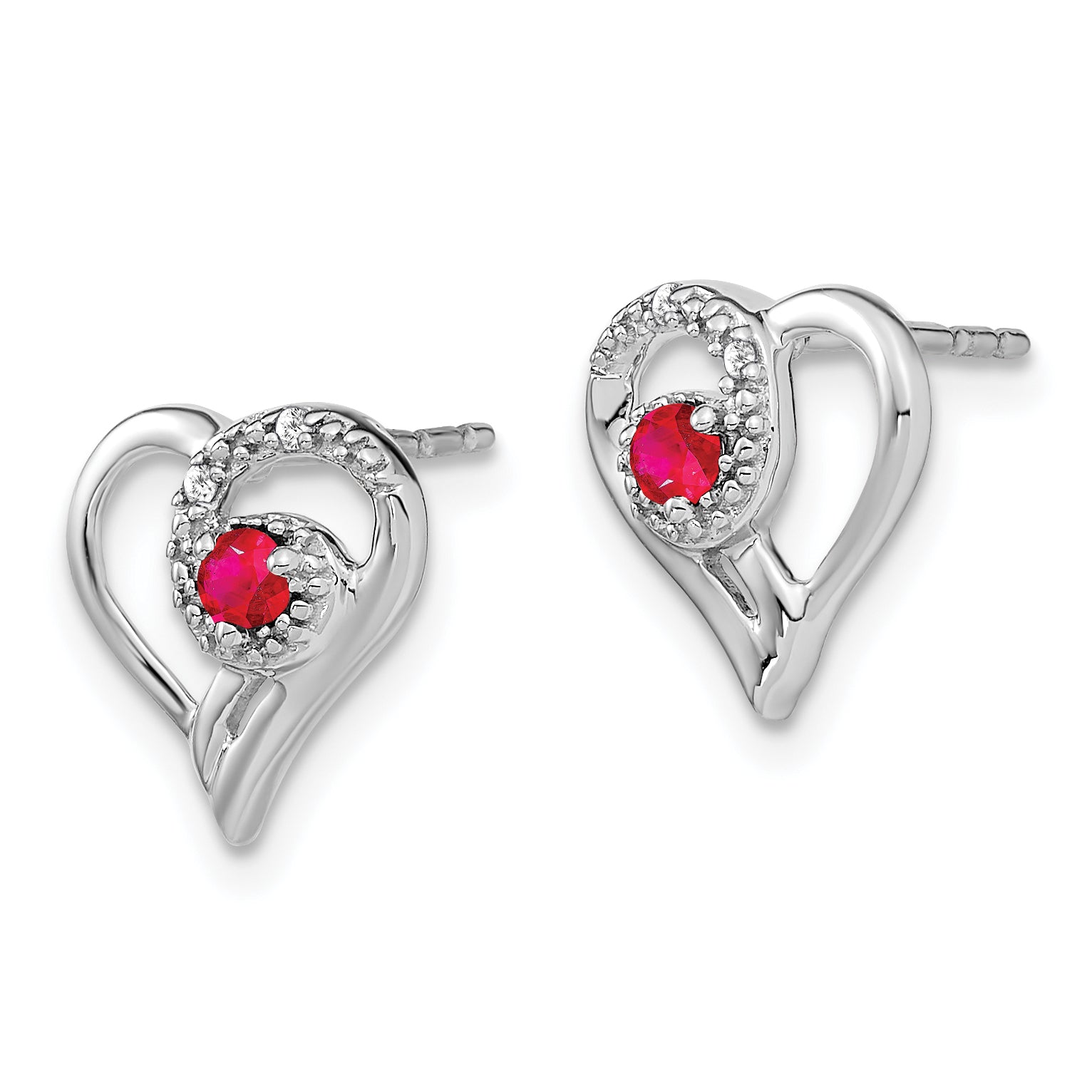 14k White Gold Ruby and Diamond Heart Earrings (1.8 grams)