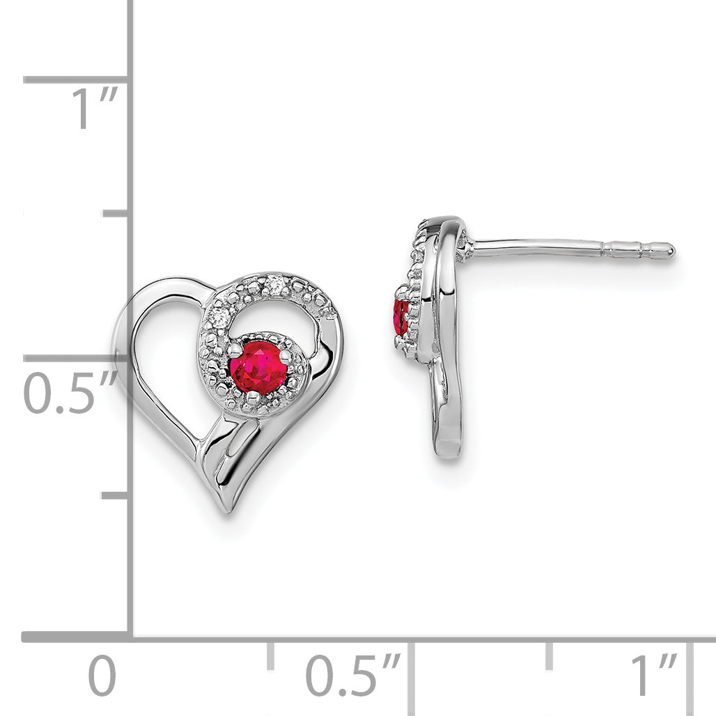 14k White Gold Ruby and Diamond Heart Earrings (1.8 grams)