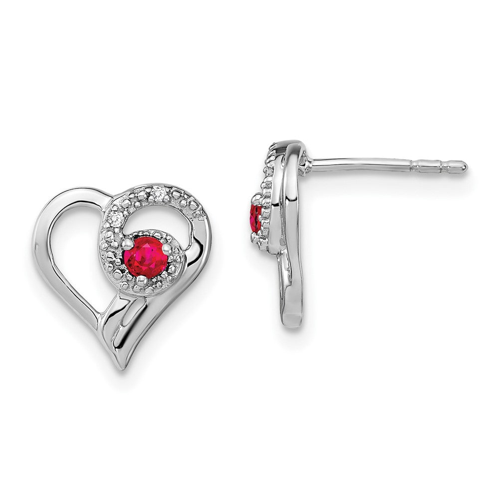 14k White Gold Ruby and Diamond Heart Earrings (1.8 grams)