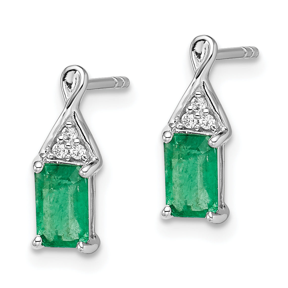 14k White Gold Emerald and Diamond Earrings (1.22 grams)