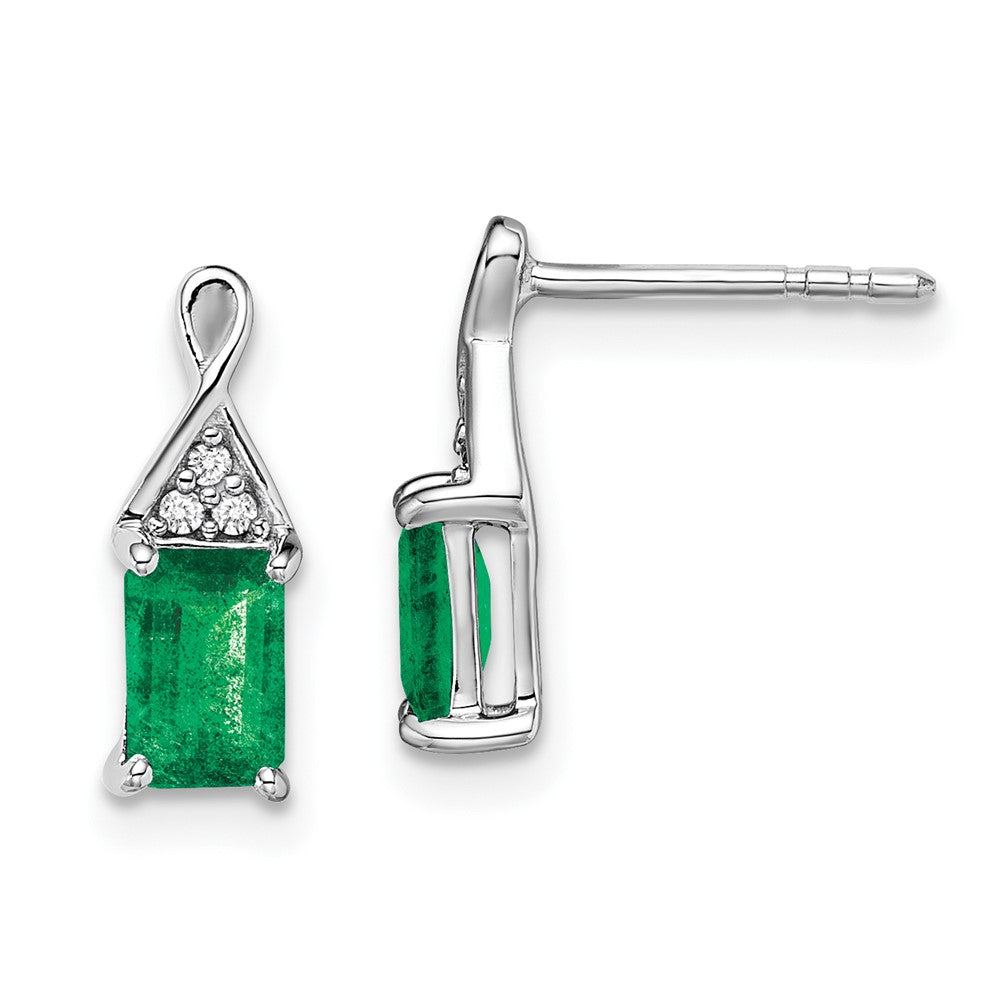 14k White Gold Emerald and Diamond Earrings (1.22 grams)