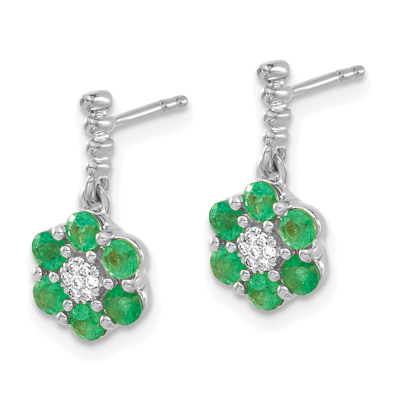 14k White Gold Emerald and Diamond Earrings (2.25 grams)