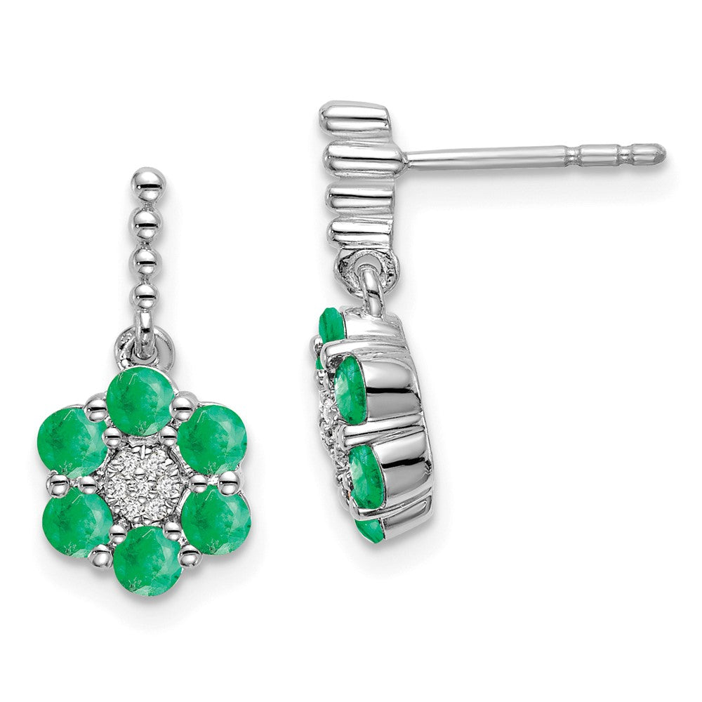 14k White Gold Emerald and Diamond Earrings (2.25 grams)