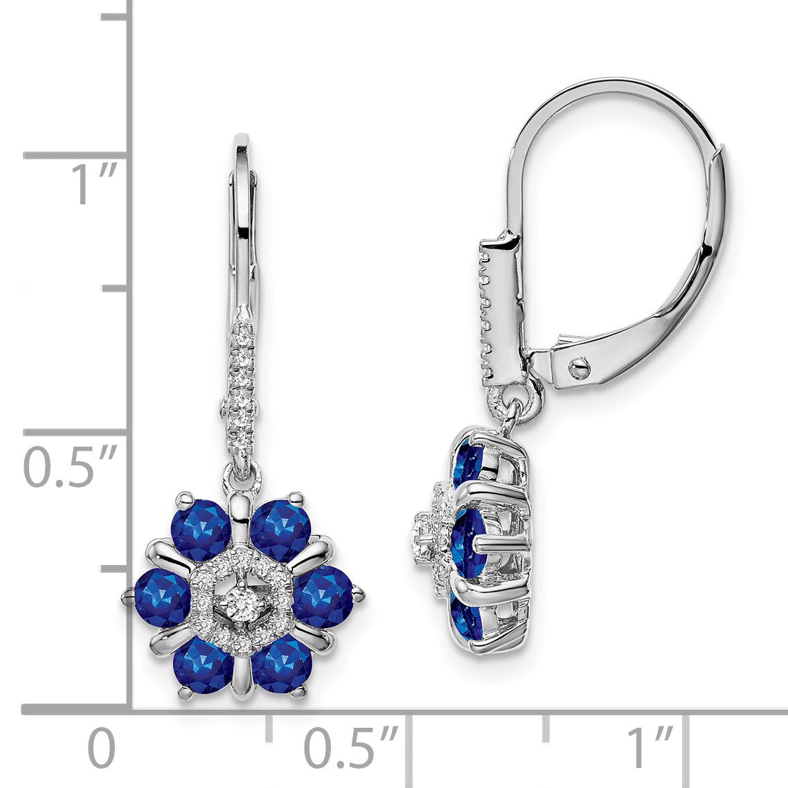 14k White Gold Sapphire and Diamond Leverback Earrings (3 grams)