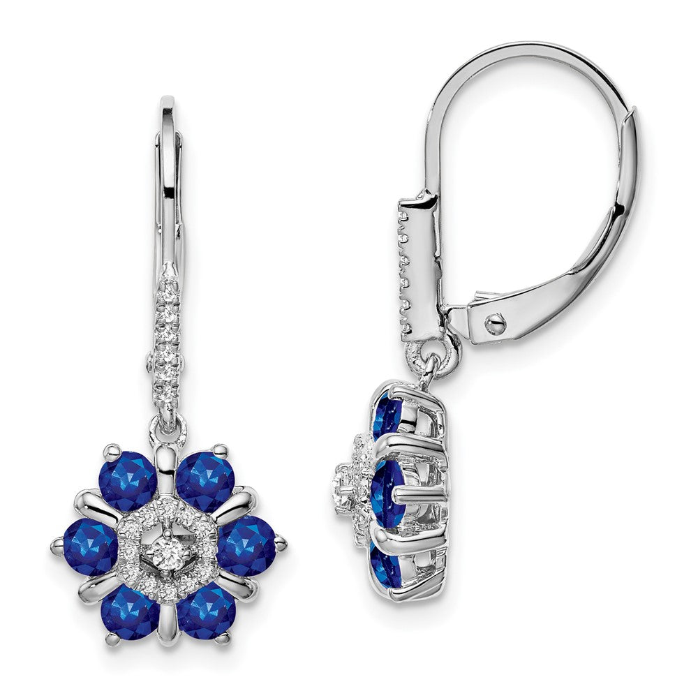 14k White Gold Sapphire and Diamond Leverback Earrings (3 grams)