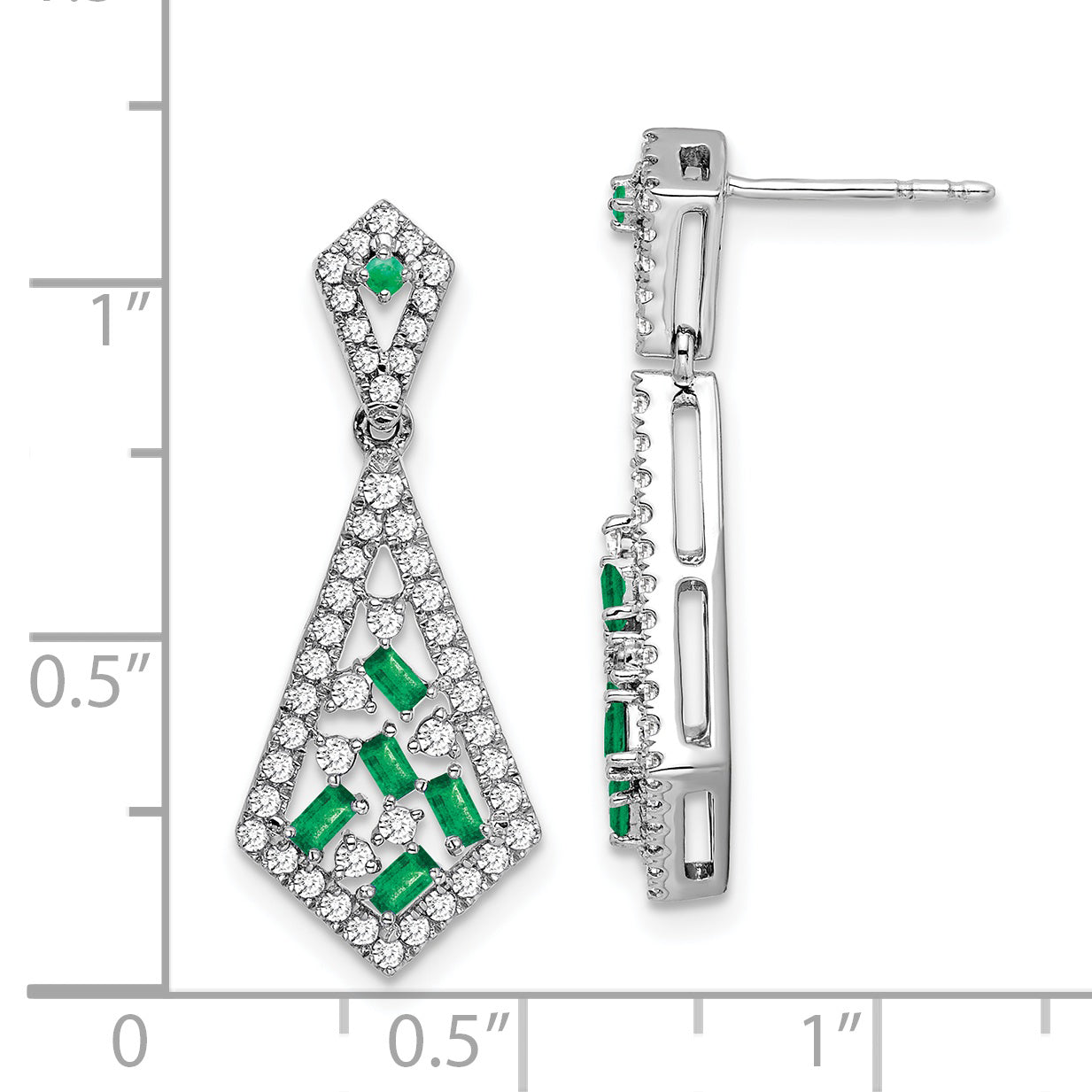 14k White Gold Emerald and Diamond Earrings (3.8 grams)