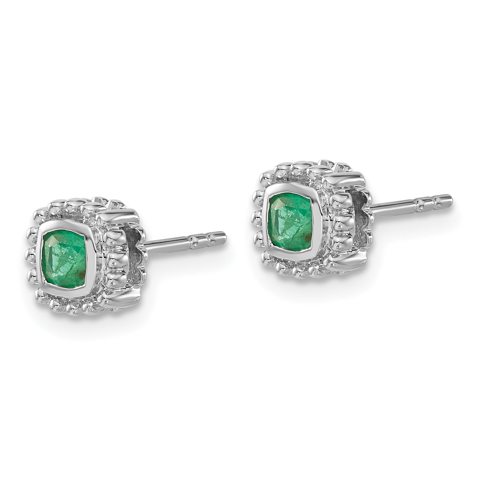 14k White Gold Cushion Emerald Earrings (1.8 grams)