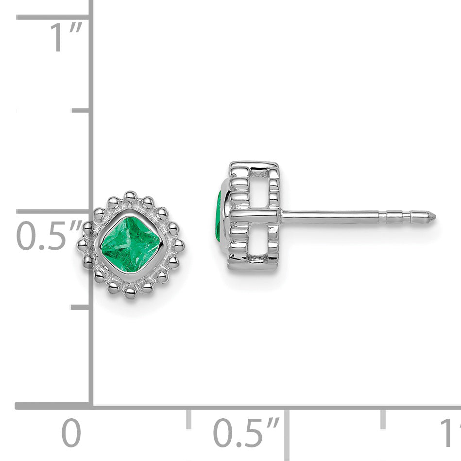 14k White Gold Cushion Emerald Earrings (1.8 grams)