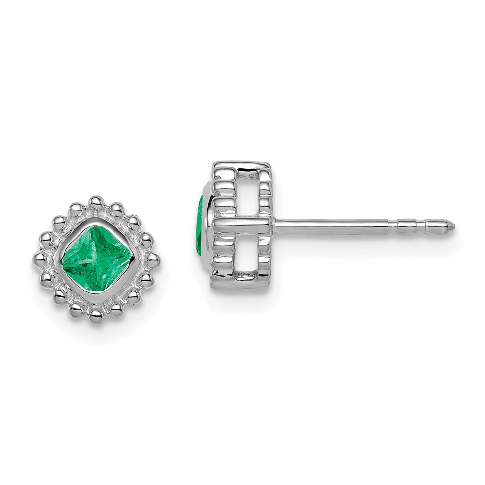 14k White Gold Cushion Emerald Earrings (1.8 grams)