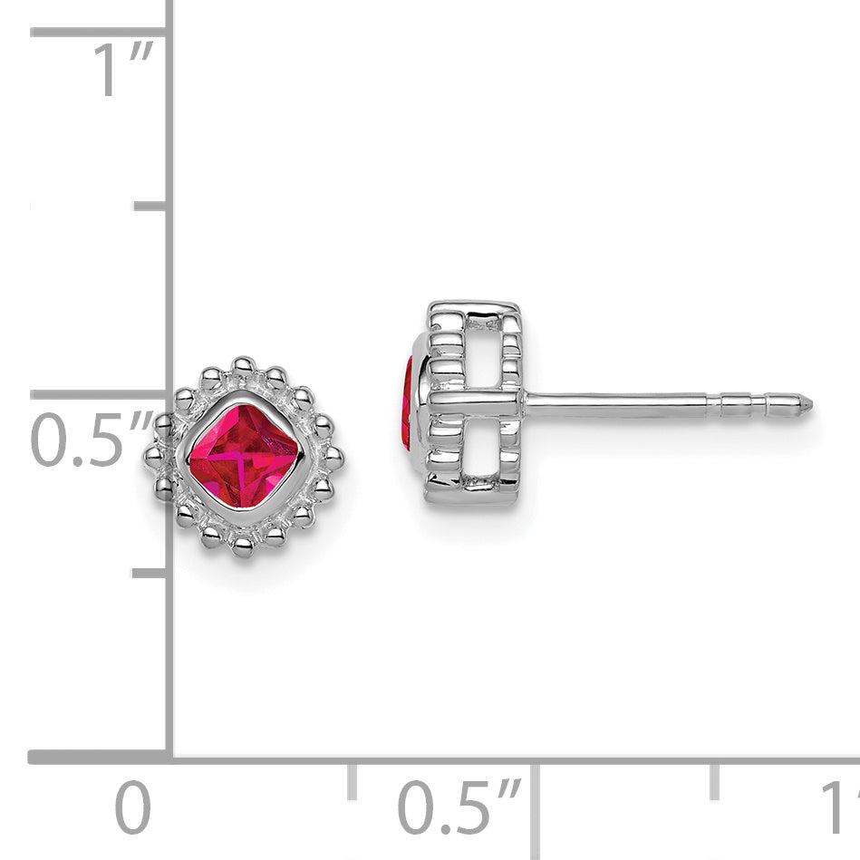 14k White Gold Cushion Ruby Earrings (1.8 grams)