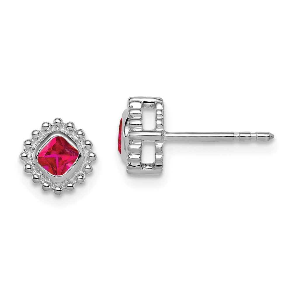 14k White Gold Cushion Ruby Earrings (1.8 grams)