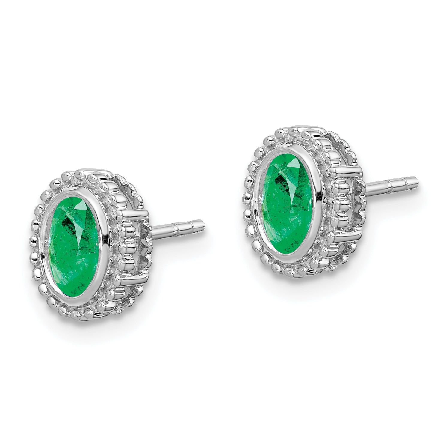 14k White Gold Oval Emerald Post Earrings (1.55 grams)