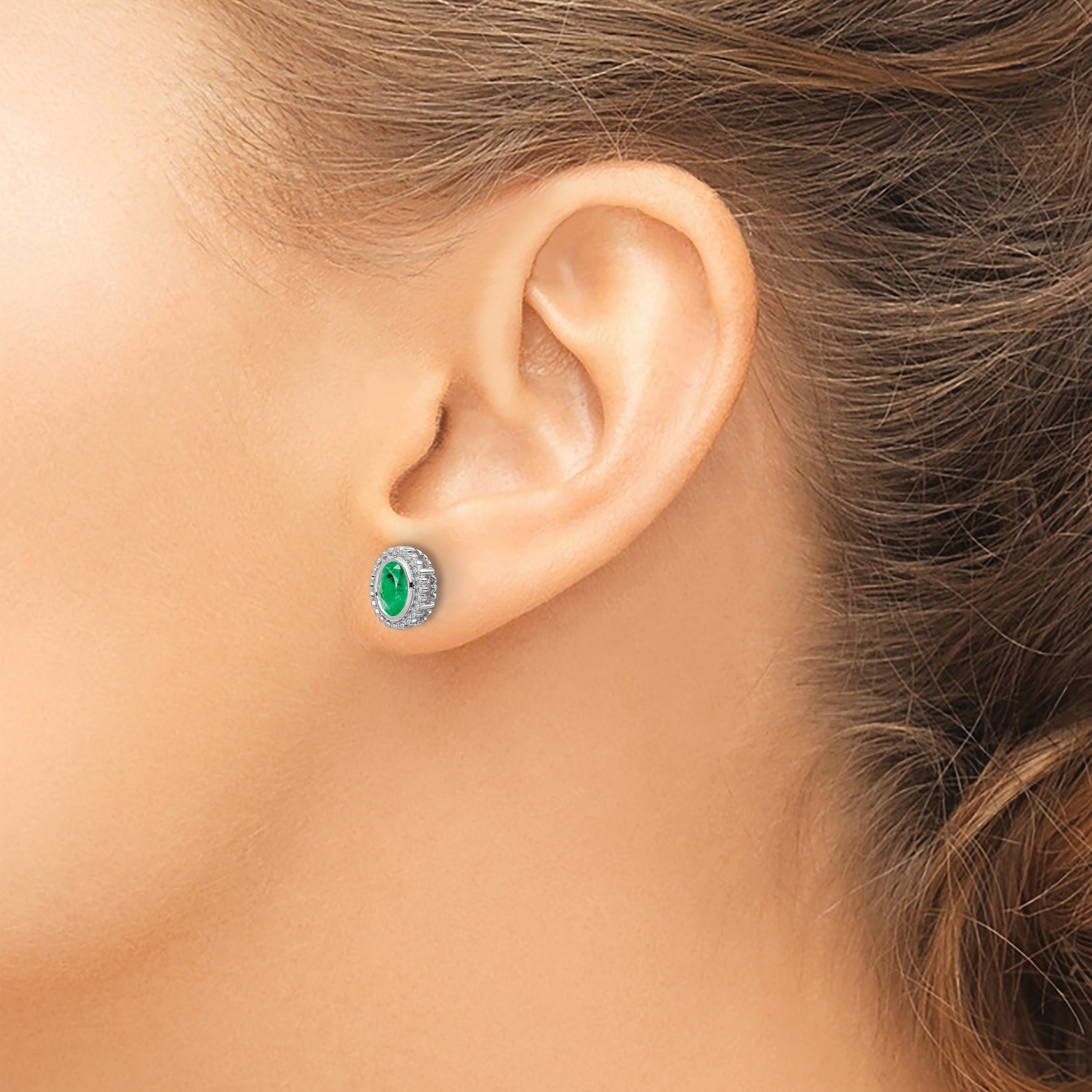 14k White Gold Oval Emerald Post Earrings (1.55 grams)