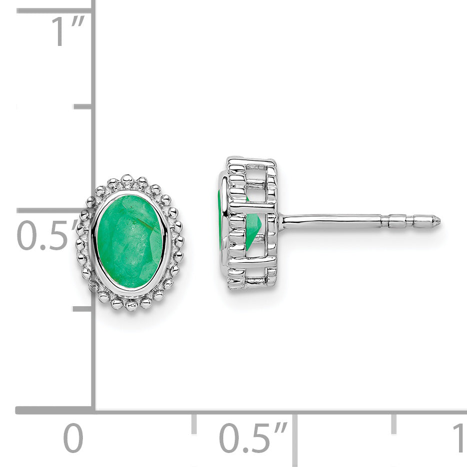 14k White Gold Oval Emerald Post Earrings (1.55 grams)