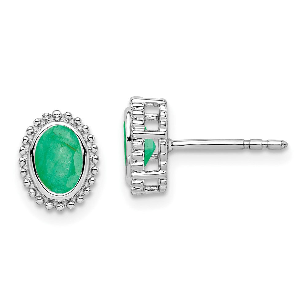 14k White Gold Oval Emerald Post Earrings (1.55 grams)