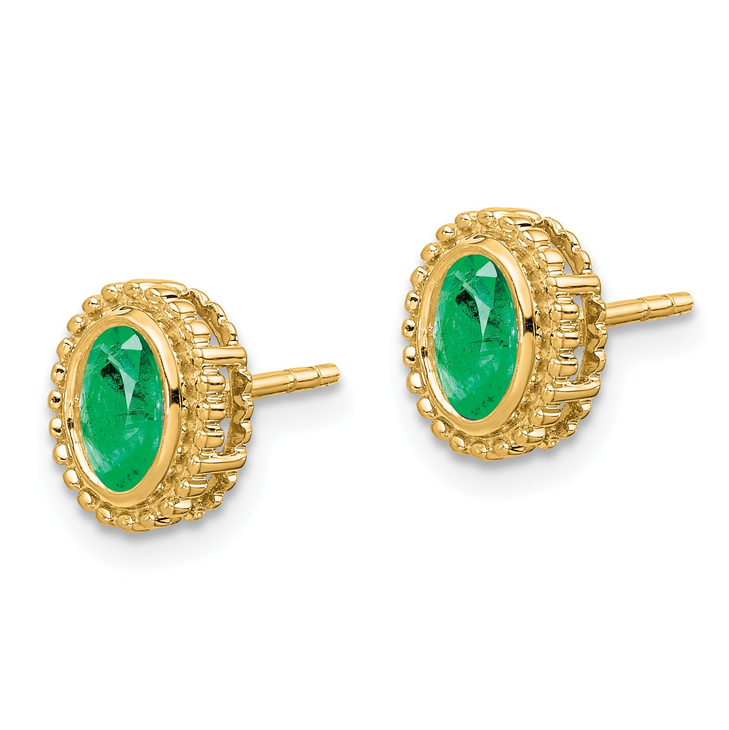 14k Oval Emerald Post Earrings (1.55 grams)