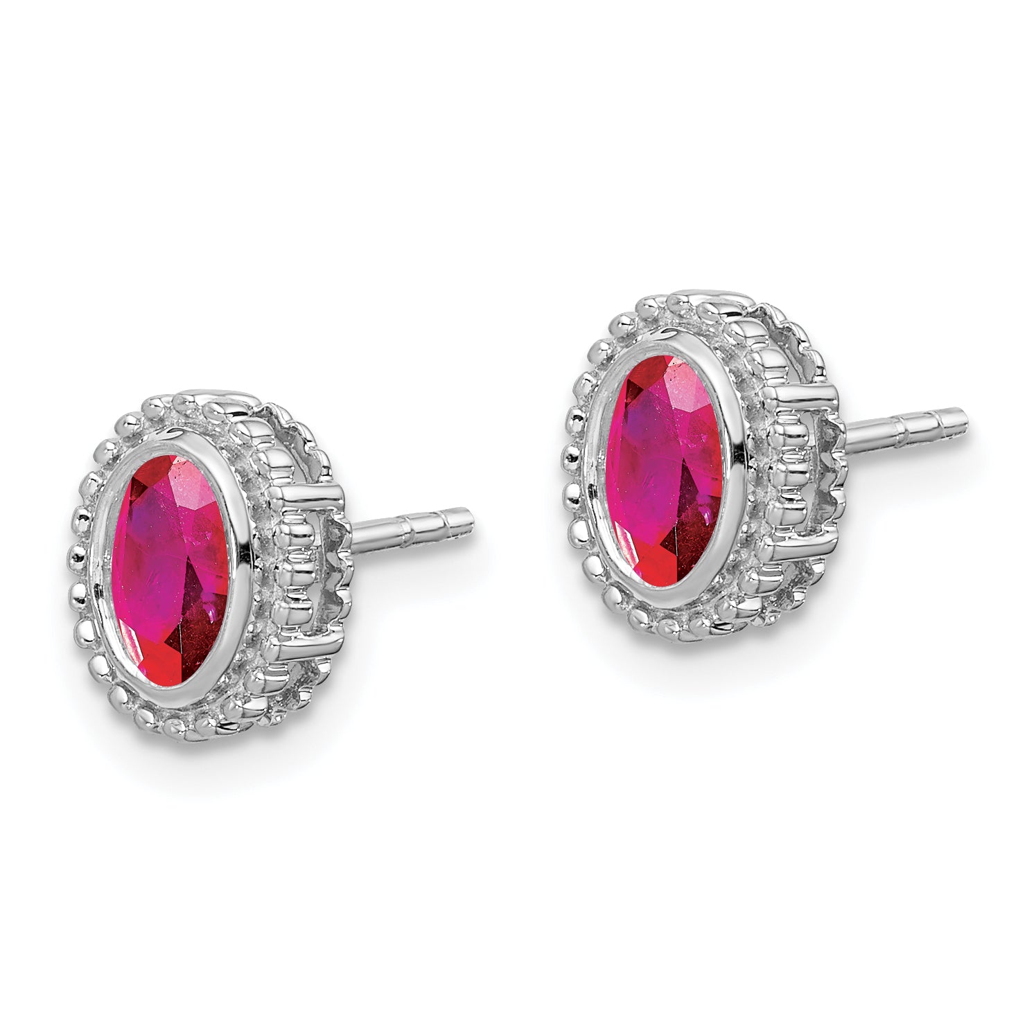 14k White Gold Oval Ruby Post Earrings (1.55 grams)