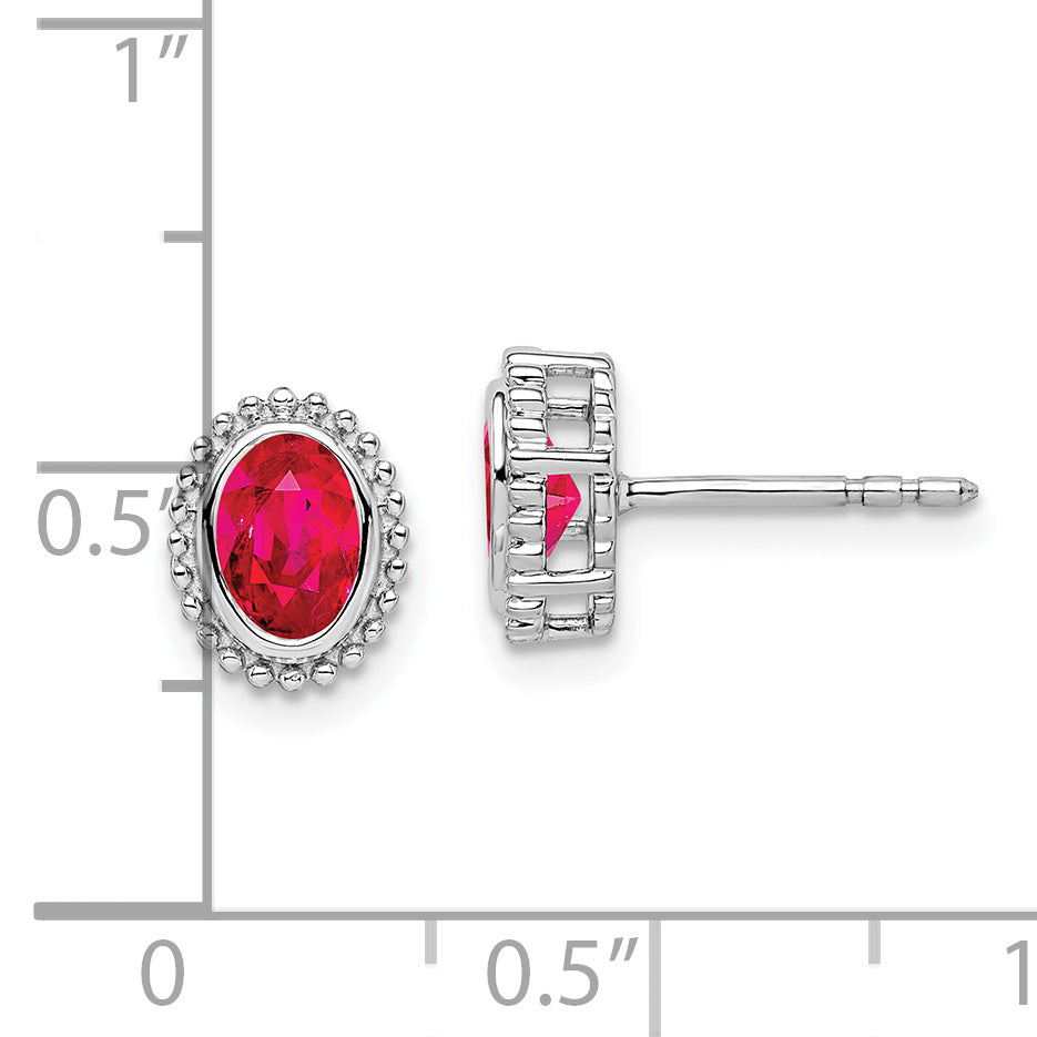 14k White Gold Oval Ruby Post Earrings (1.55 grams)