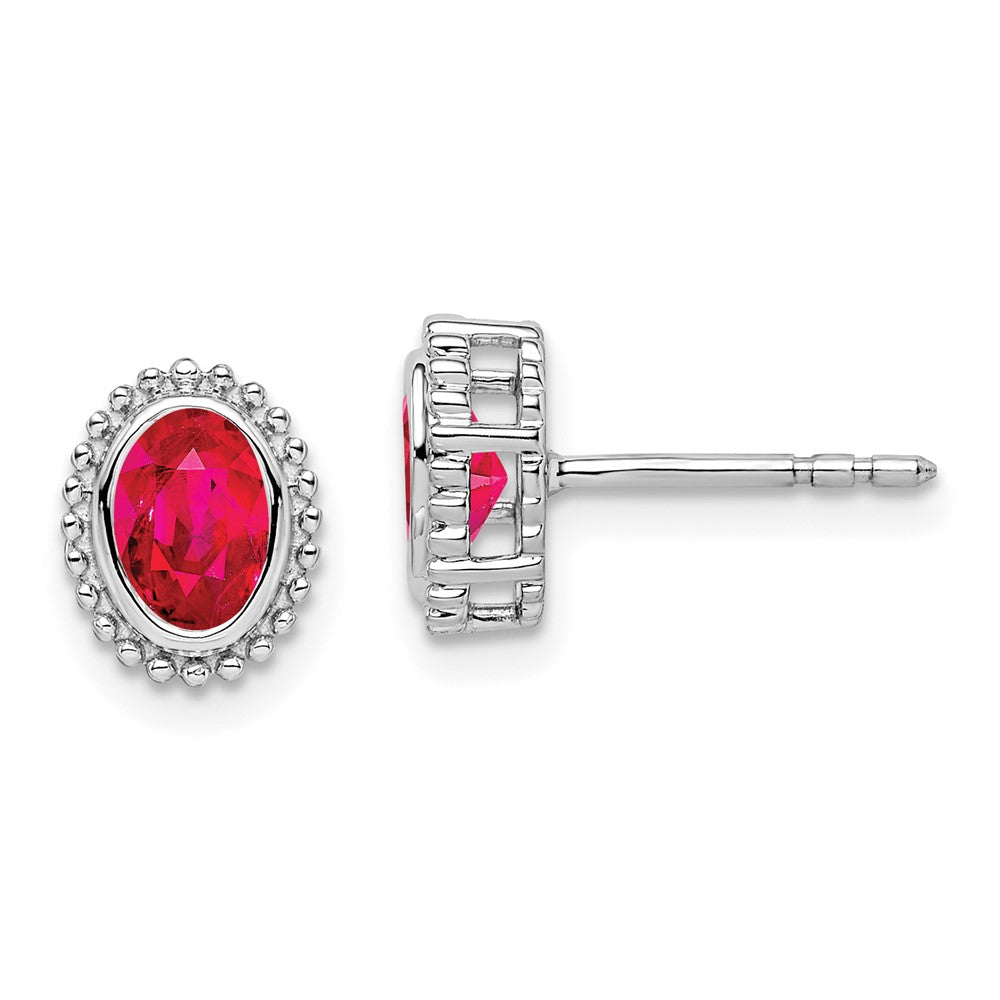 14k White Gold Oval Ruby Post Earrings (1.55 grams)