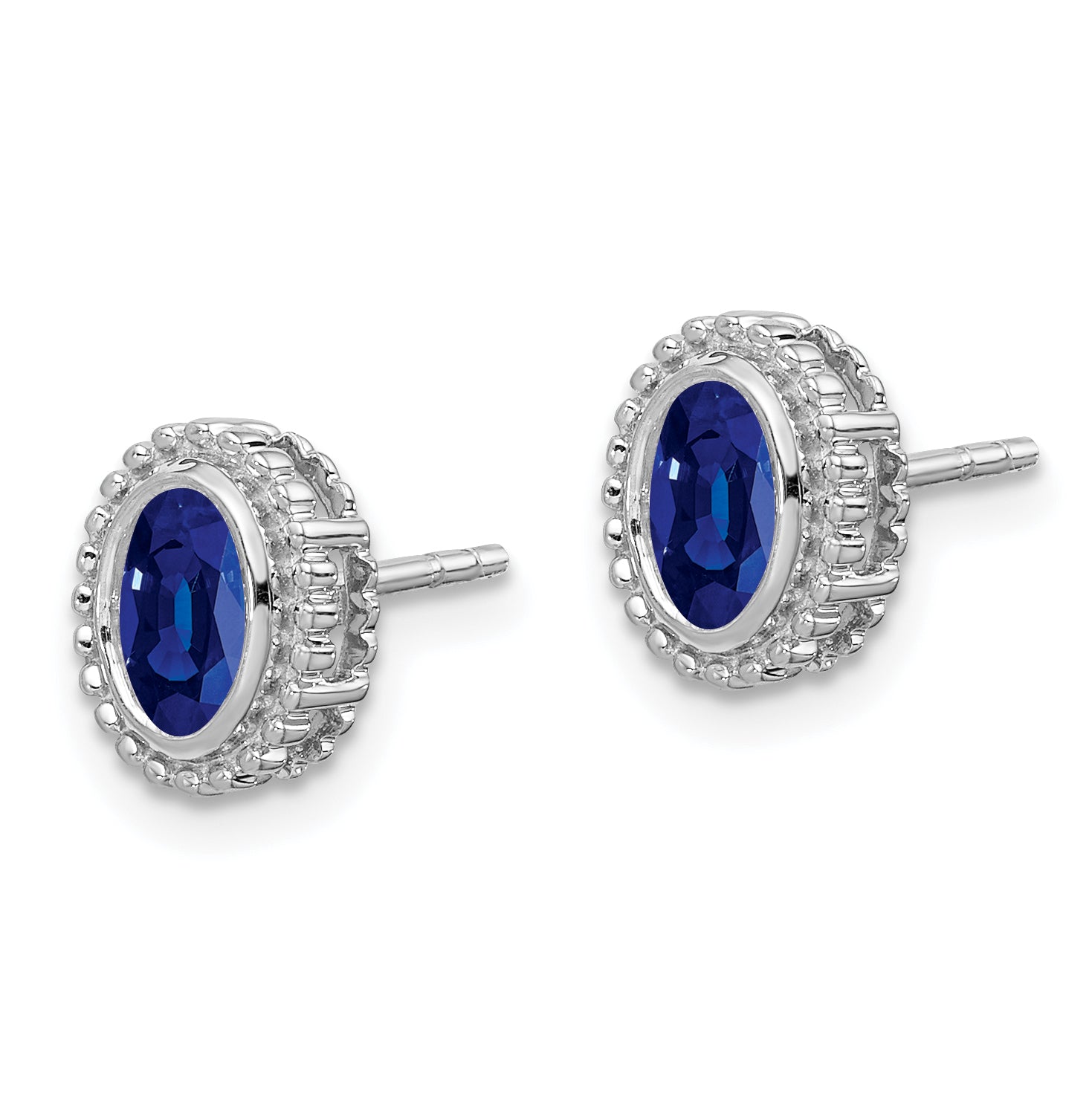 14k White Gold Oval Sapphire Post Earrings (1.55 grams)