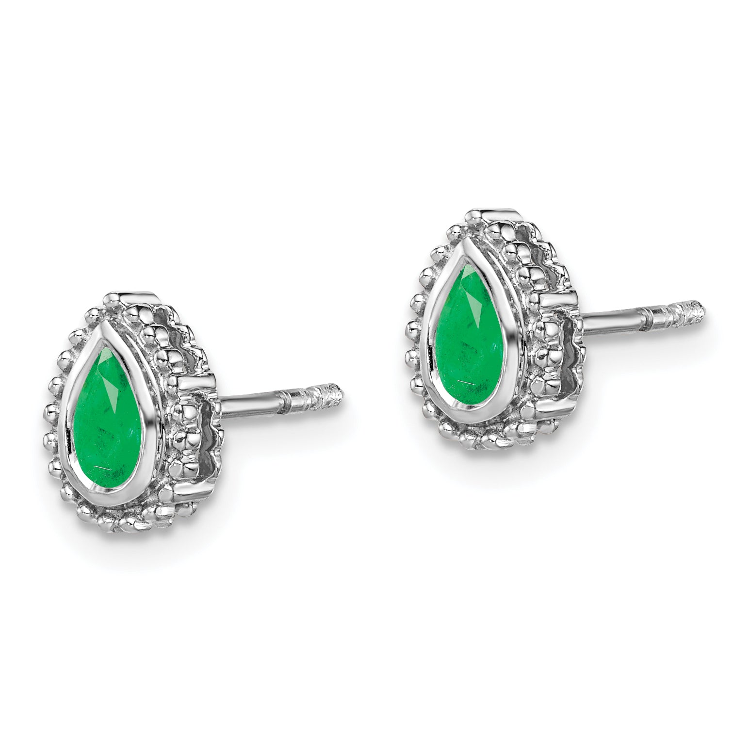 14k White Gold Pear Emerald Post Earrings (1.6 grams)