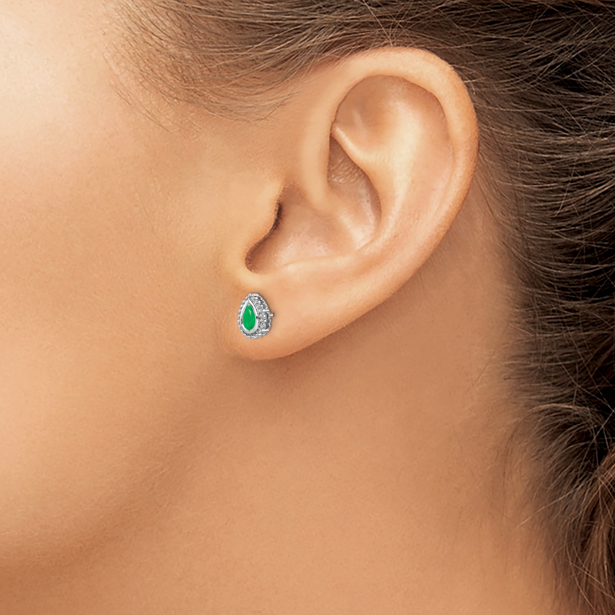 14k White Gold Pear Emerald Post Earrings (1.6 grams)