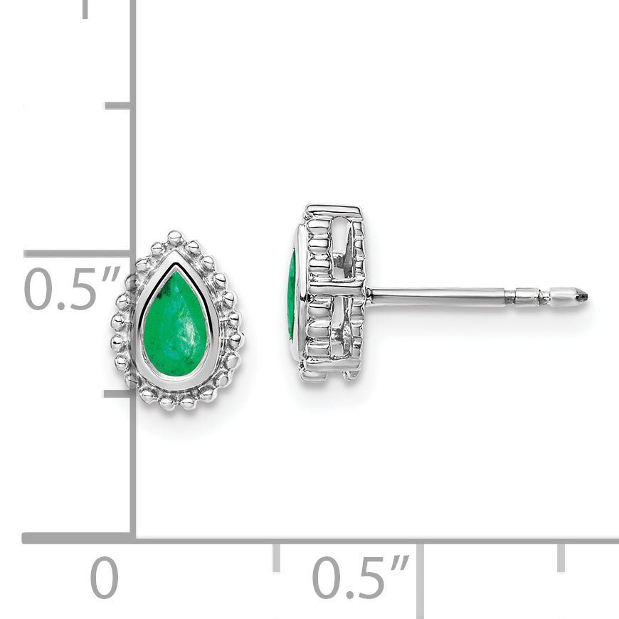 14k White Gold Pear Emerald Post Earrings (1.6 grams)