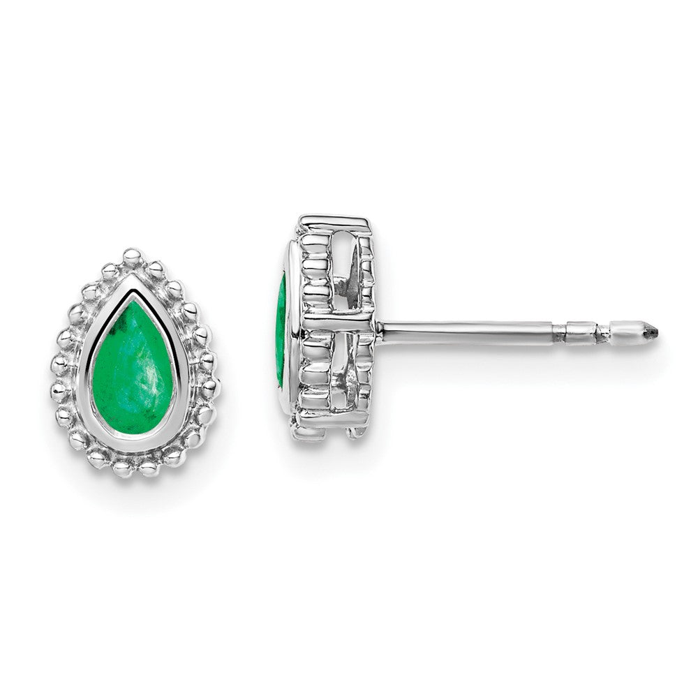 14k White Gold Pear Emerald Post Earrings (1.6 grams)