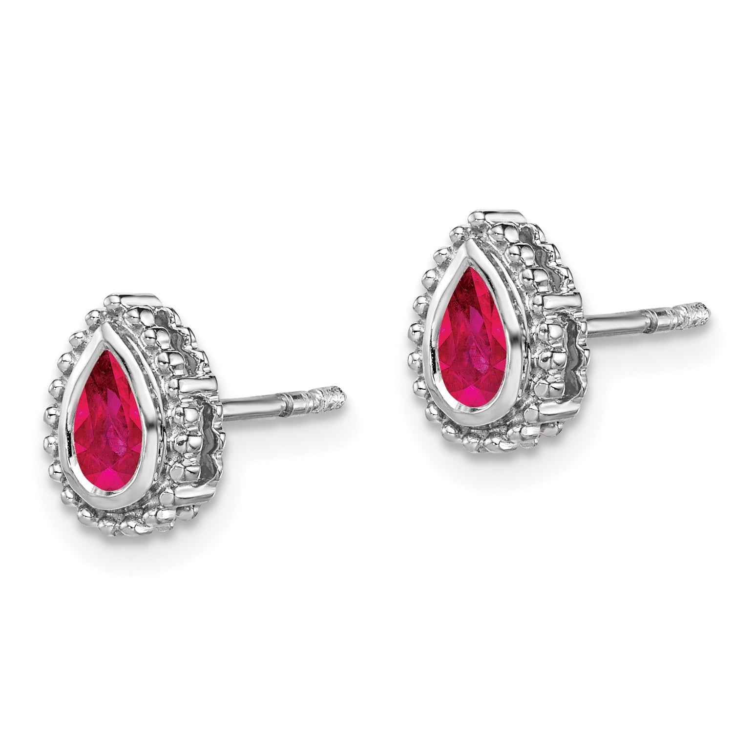 14k White Gold Pear Ruby Post Earrings (1.6 grams)