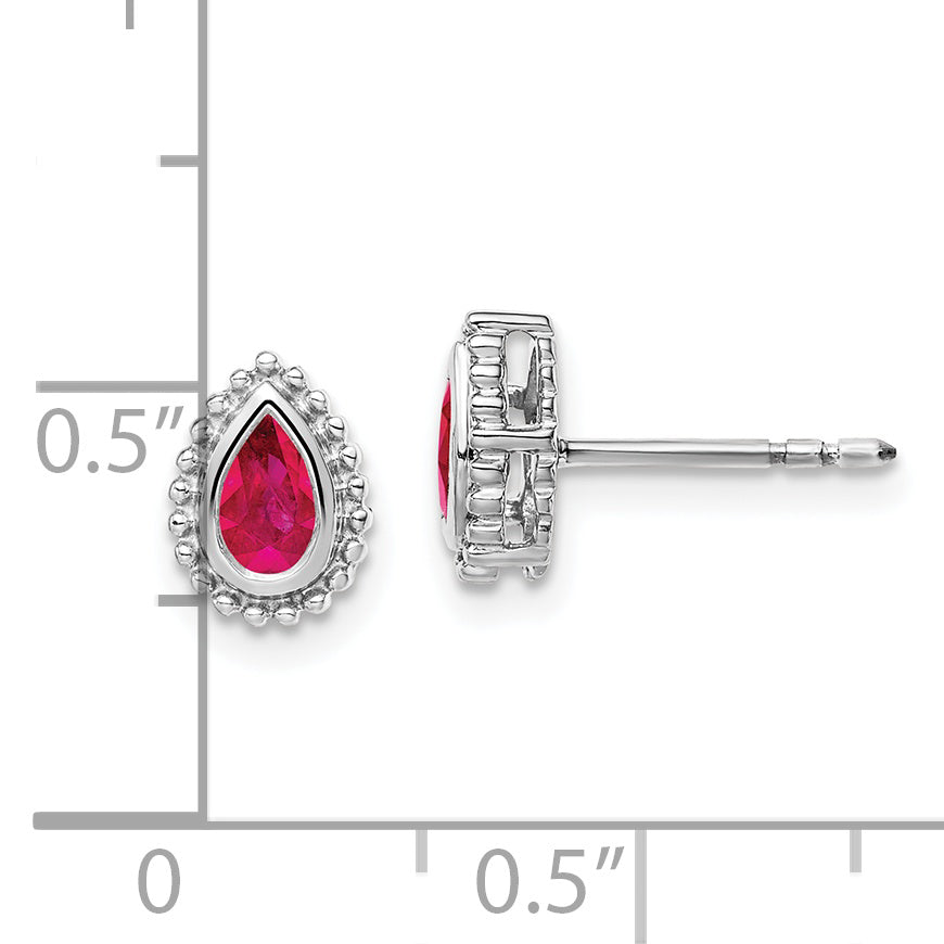 14k White Gold Pear Ruby Post Earrings (1.6 grams)