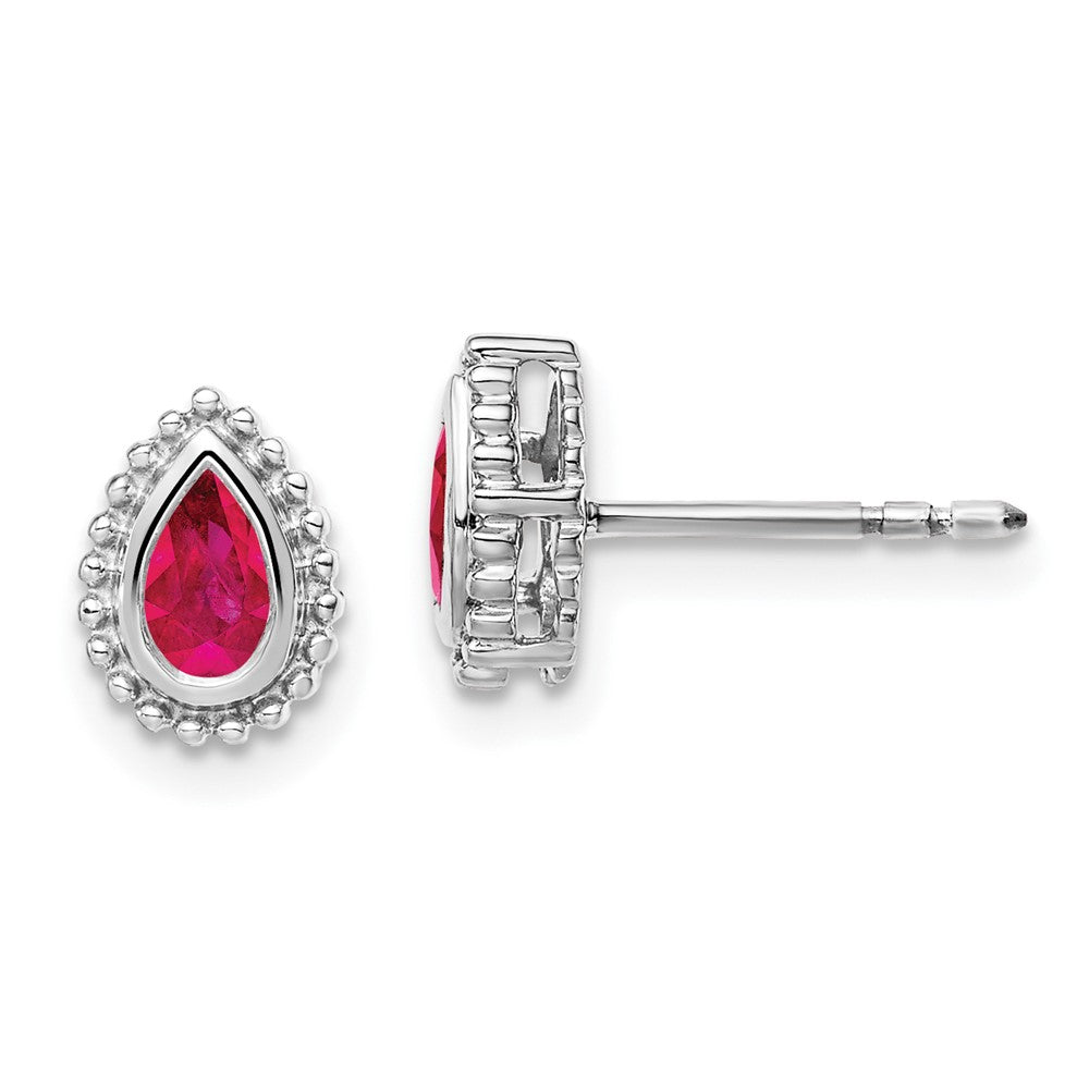 14k White Gold Pear Ruby Post Earrings (1.6 grams)