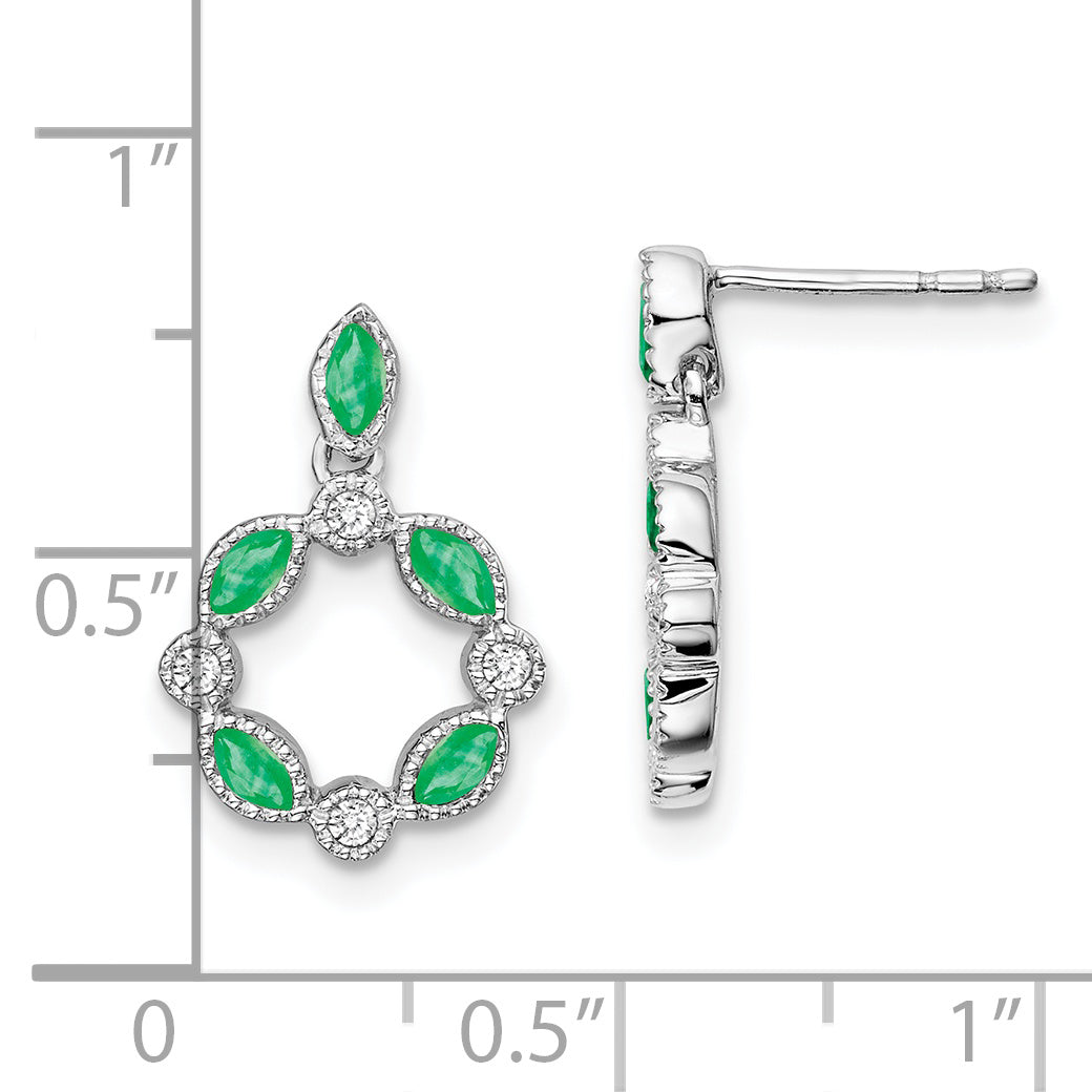 14k White Gold Emerald and Diamond Dangle Earrings (2.45 grams)