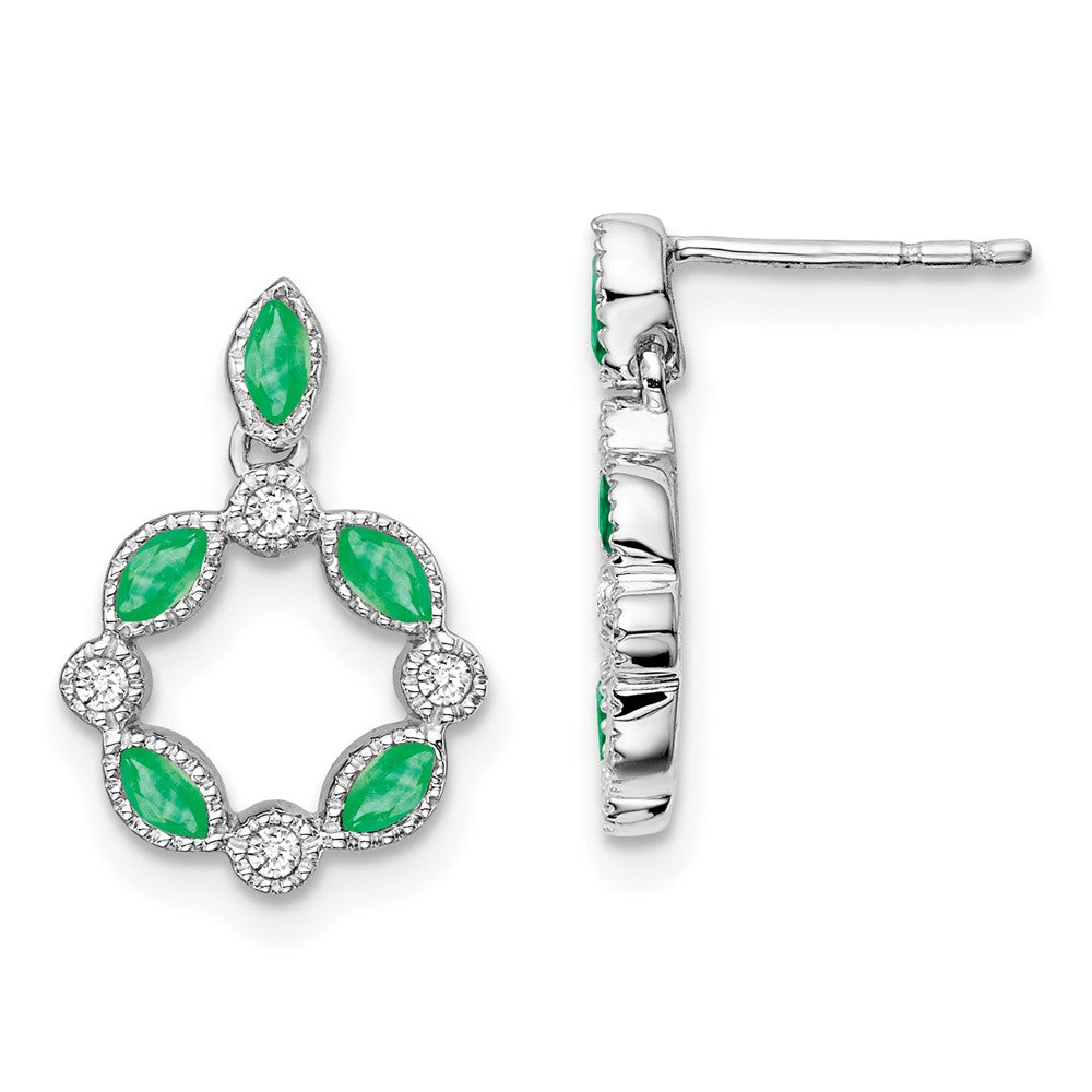 14k White Gold Emerald and Diamond Dangle Earrings (2.45 grams)