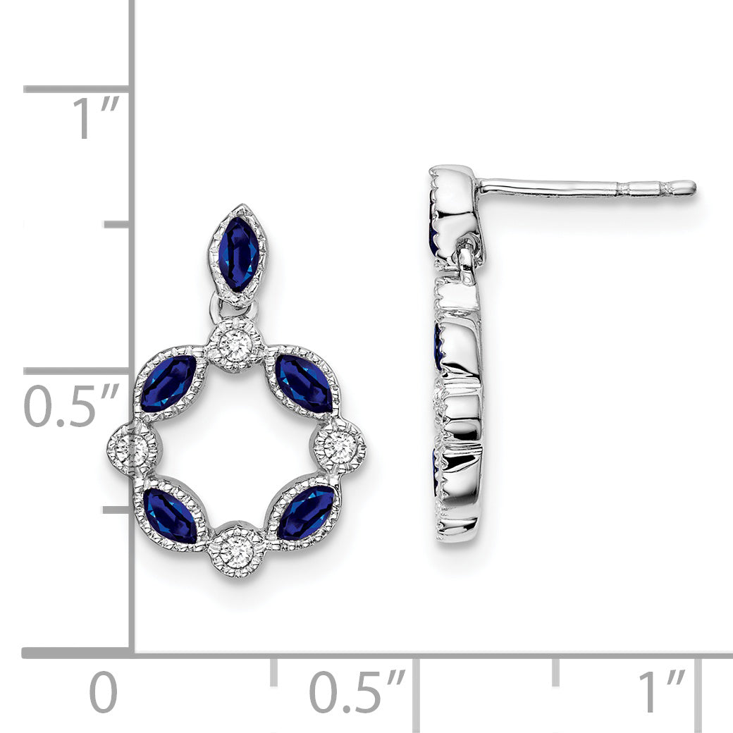 14k White Gold Sapphire and Diamond Dangle Earrings (2.45 grams)