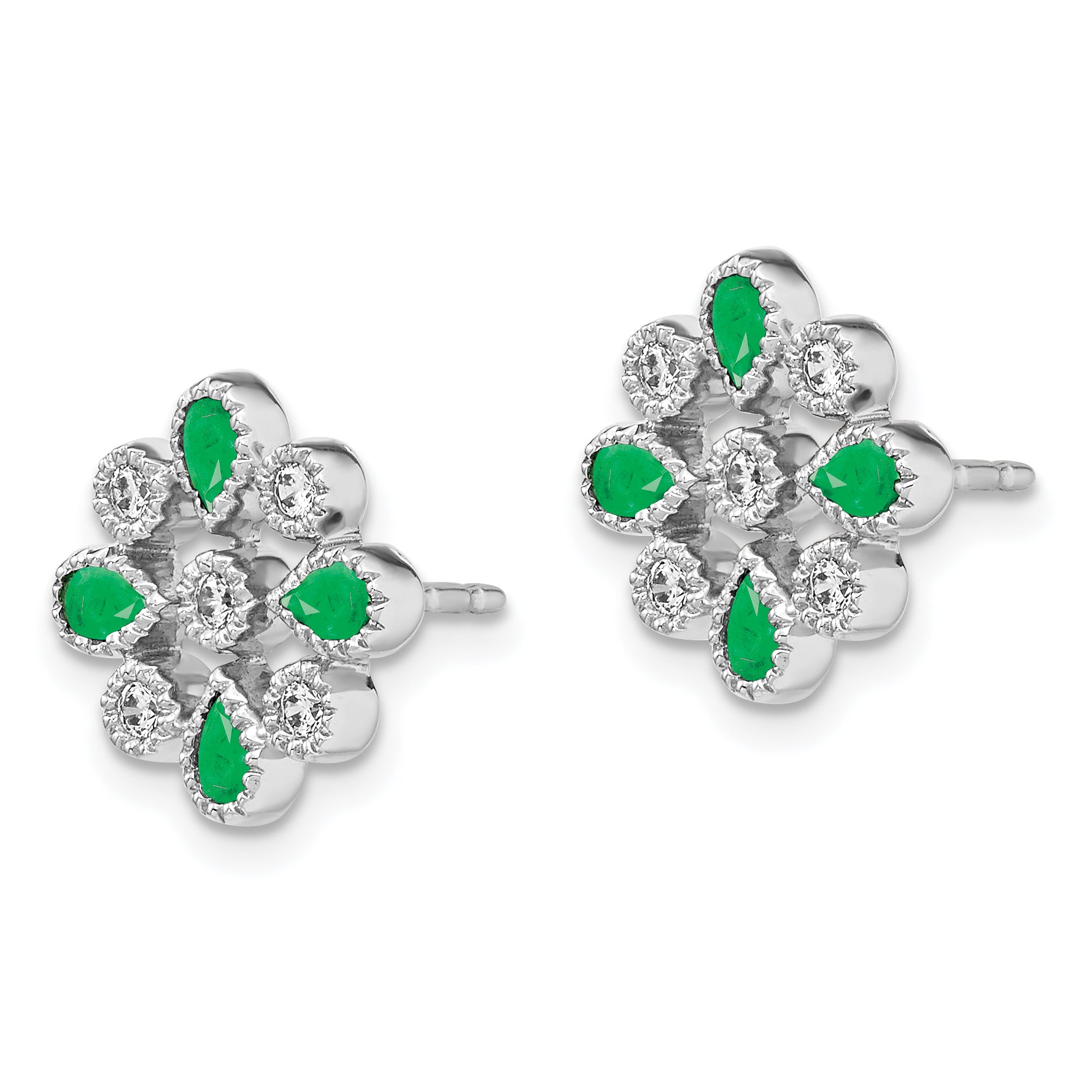 14k White Gold Emerald and Diamond Post Earrings (2.8 grams)