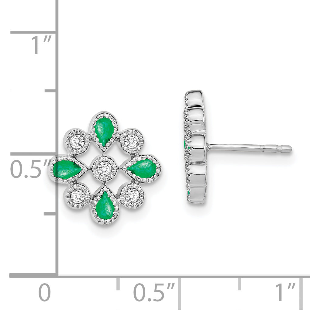 14k White Gold Emerald and Diamond Post Earrings (2.8 grams)