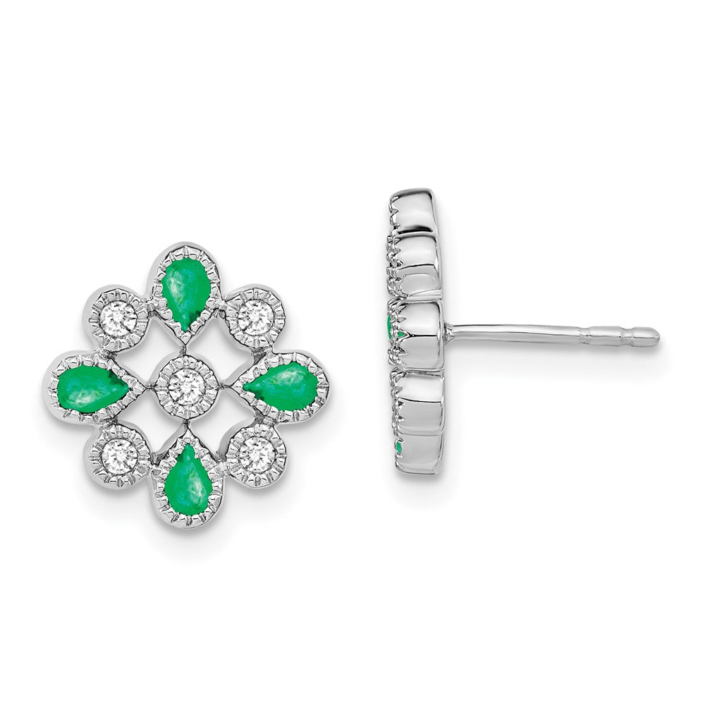 14k White Gold Emerald and Diamond Post Earrings (2.8 grams)