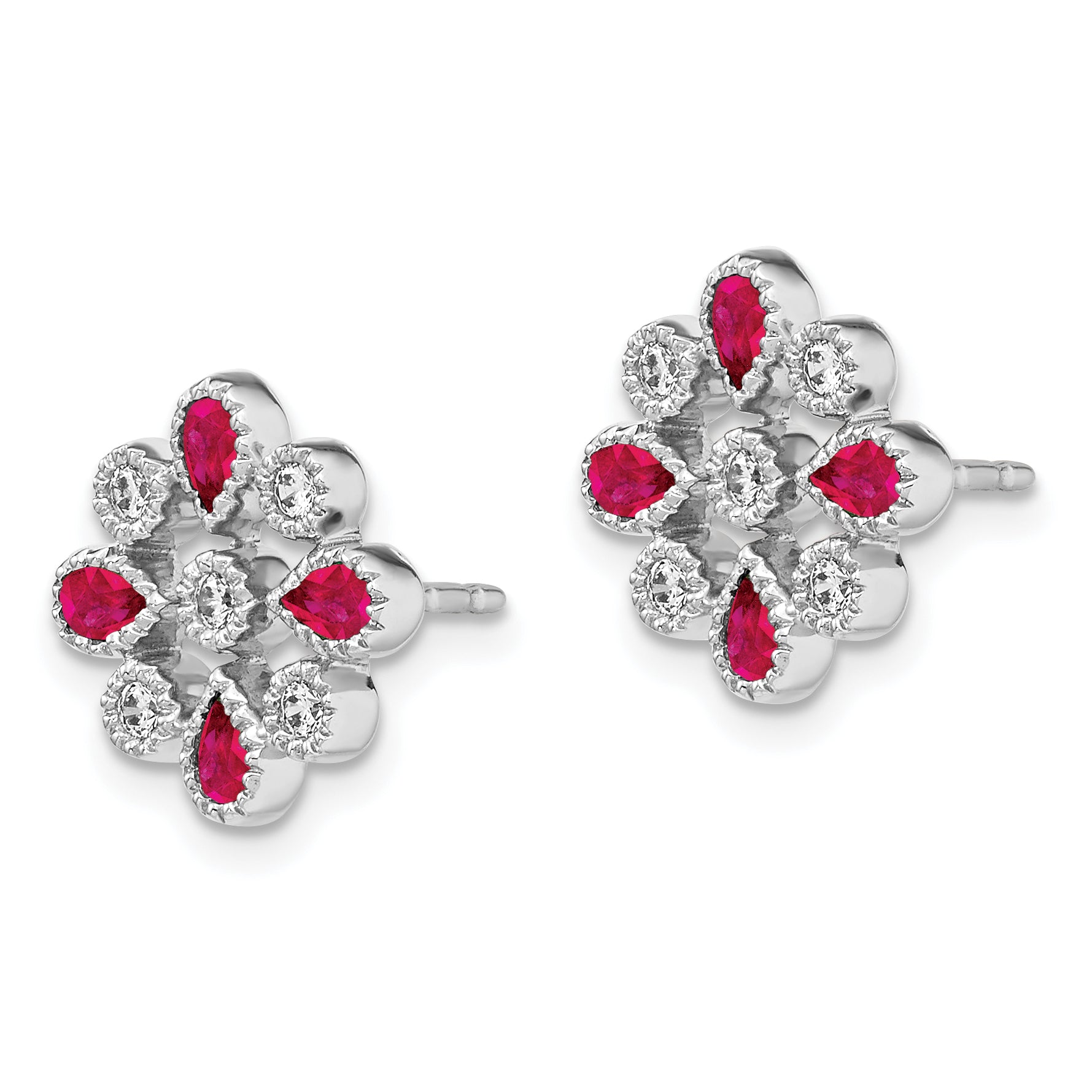 14k White Gold Ruby and Diamond Post Earrings (2.8 grams)