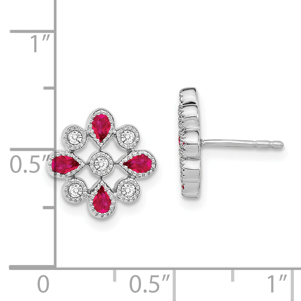 14k White Gold Ruby and Diamond Post Earrings (2.8 grams)