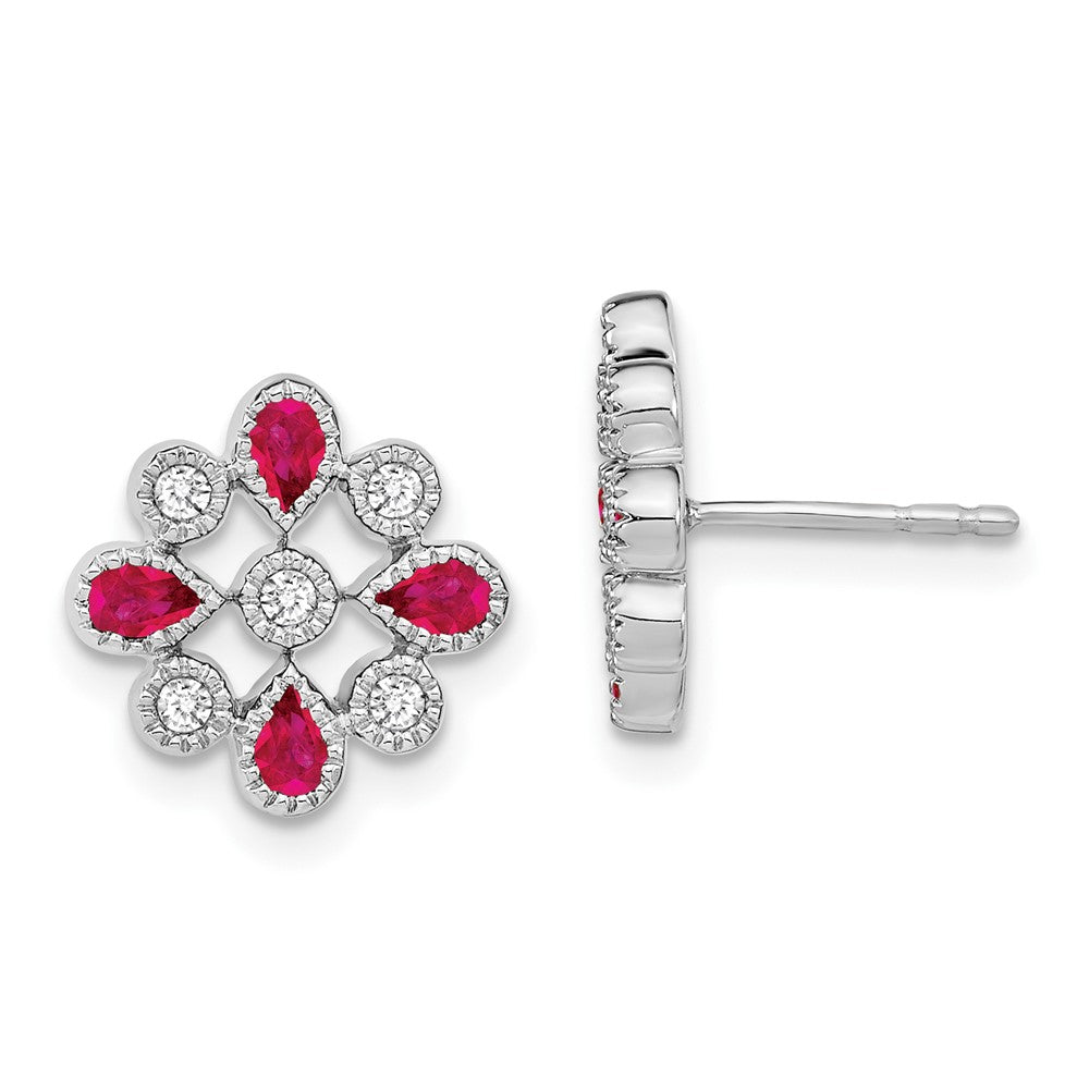 14k White Gold Ruby and Diamond Post Earrings (2.8 grams)