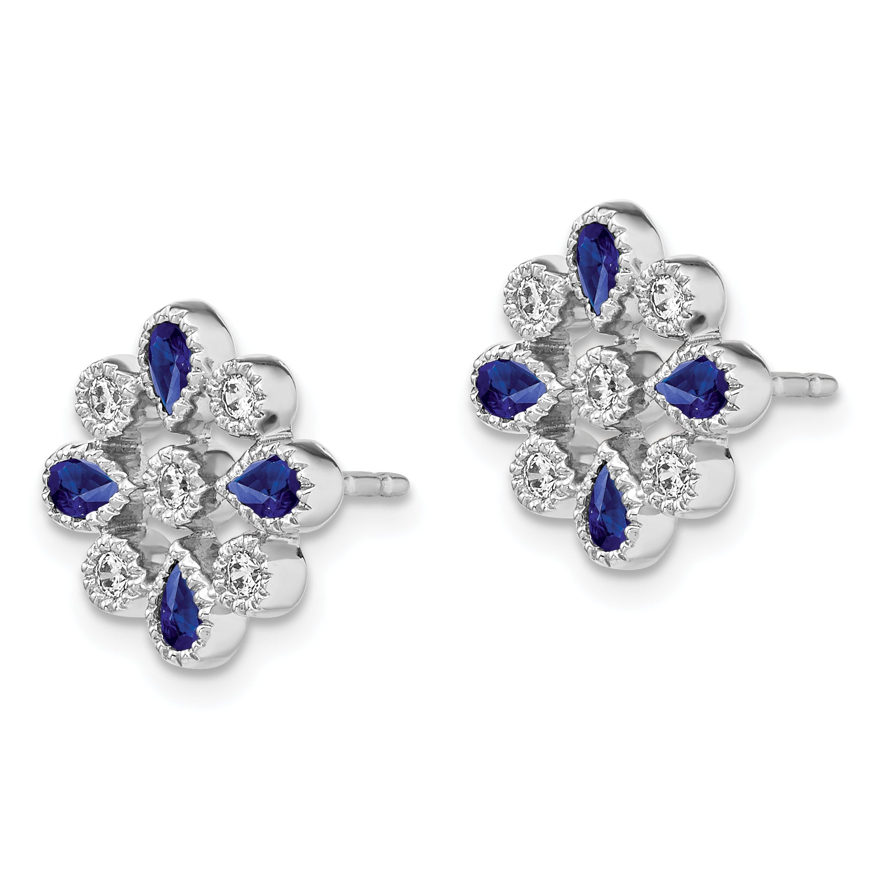 14k White Gold Sapphire and Diamond Post Earrings (2.8 grams)