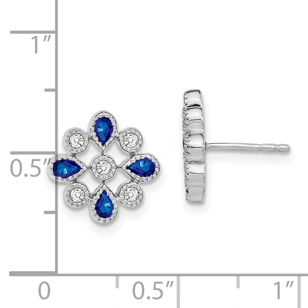 14k White Gold Sapphire and Diamond Post Earrings (2.8 grams)