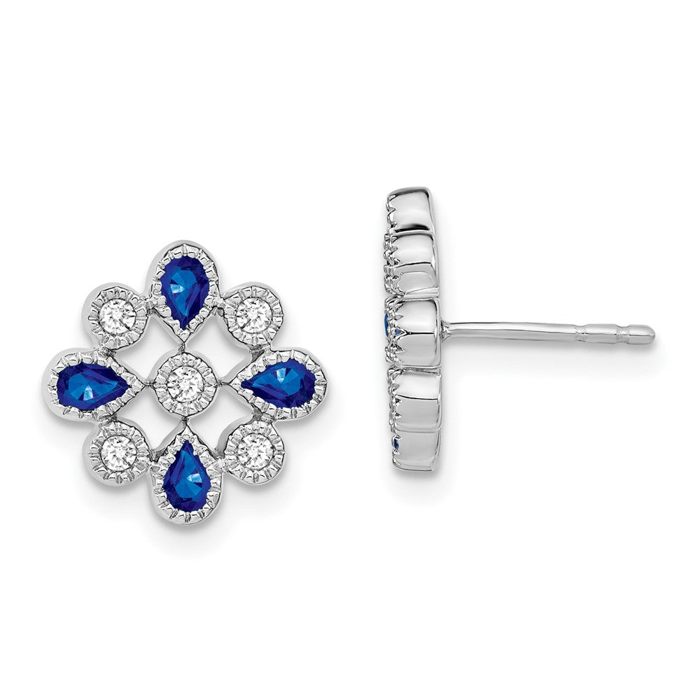 14k White Gold Sapphire and Diamond Post Earrings (2.8 grams)