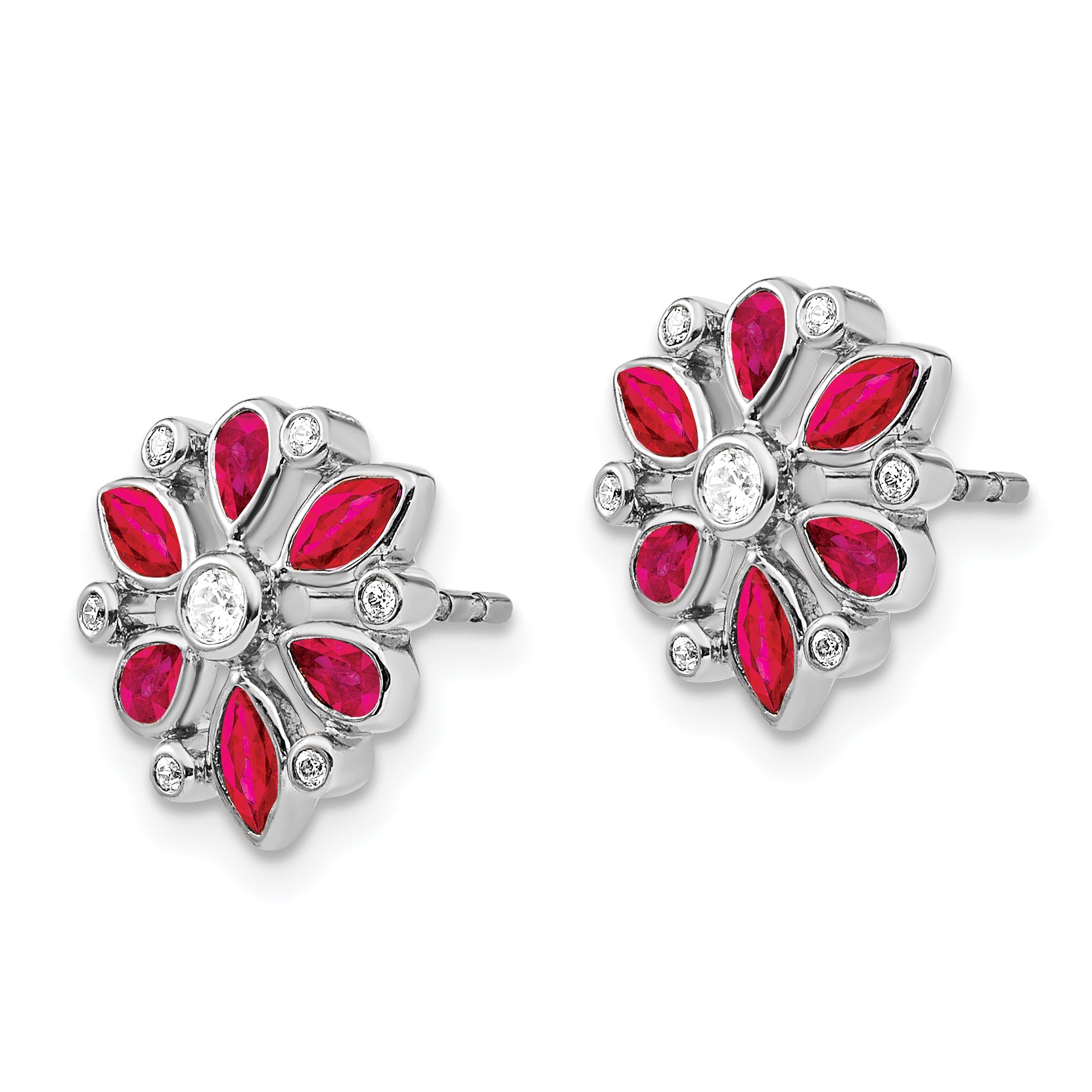 14k White Gold Ruby and Diamond Post Earrings (2.5 grams)