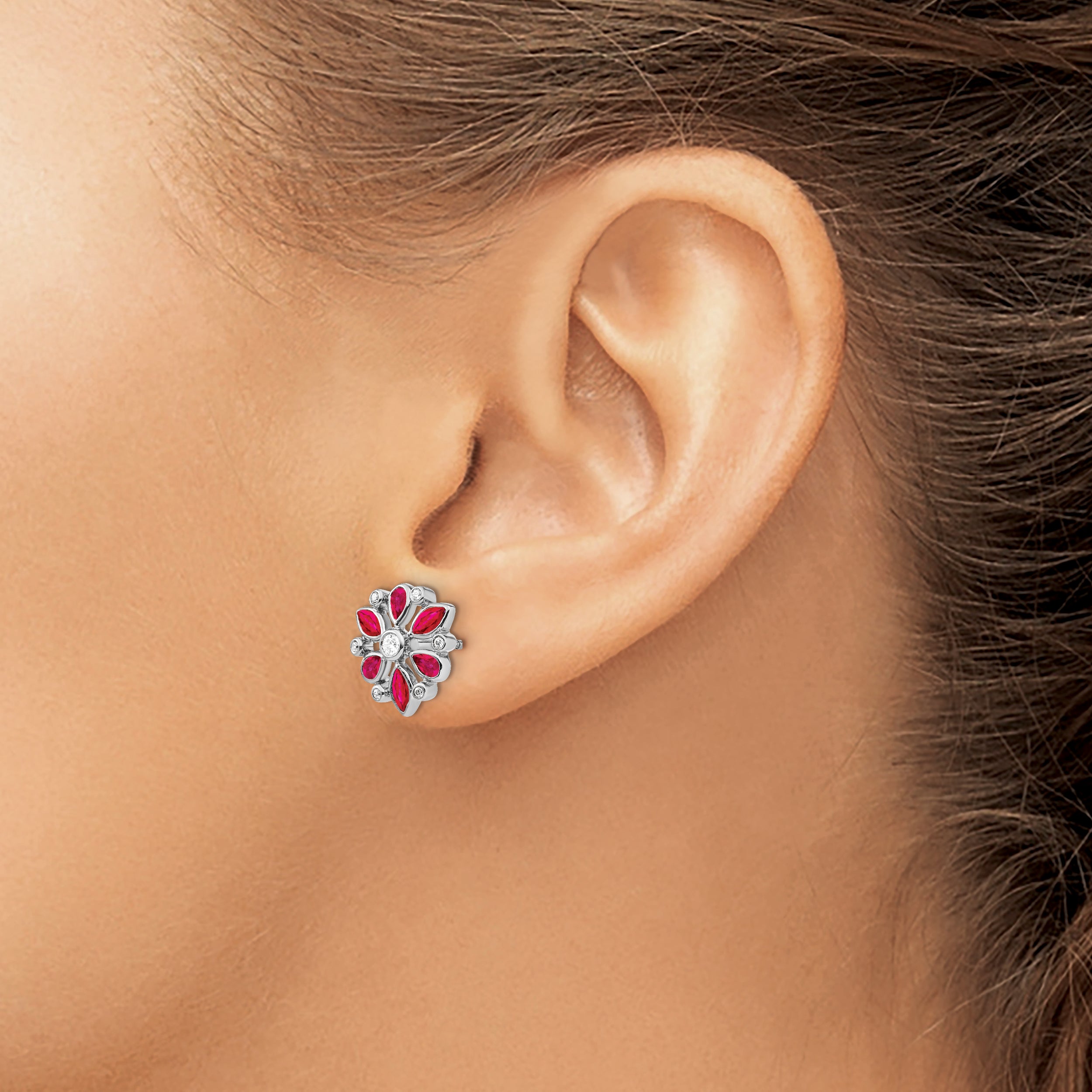 14k White Gold Ruby and Diamond Post Earrings (2.5 grams)