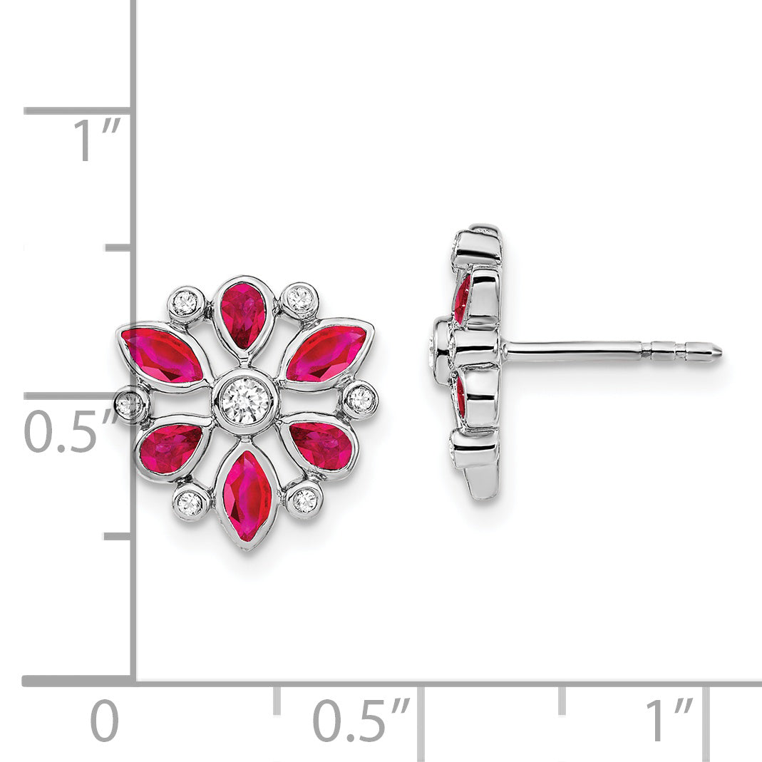 14k White Gold Ruby and Diamond Post Earrings (2.5 grams)