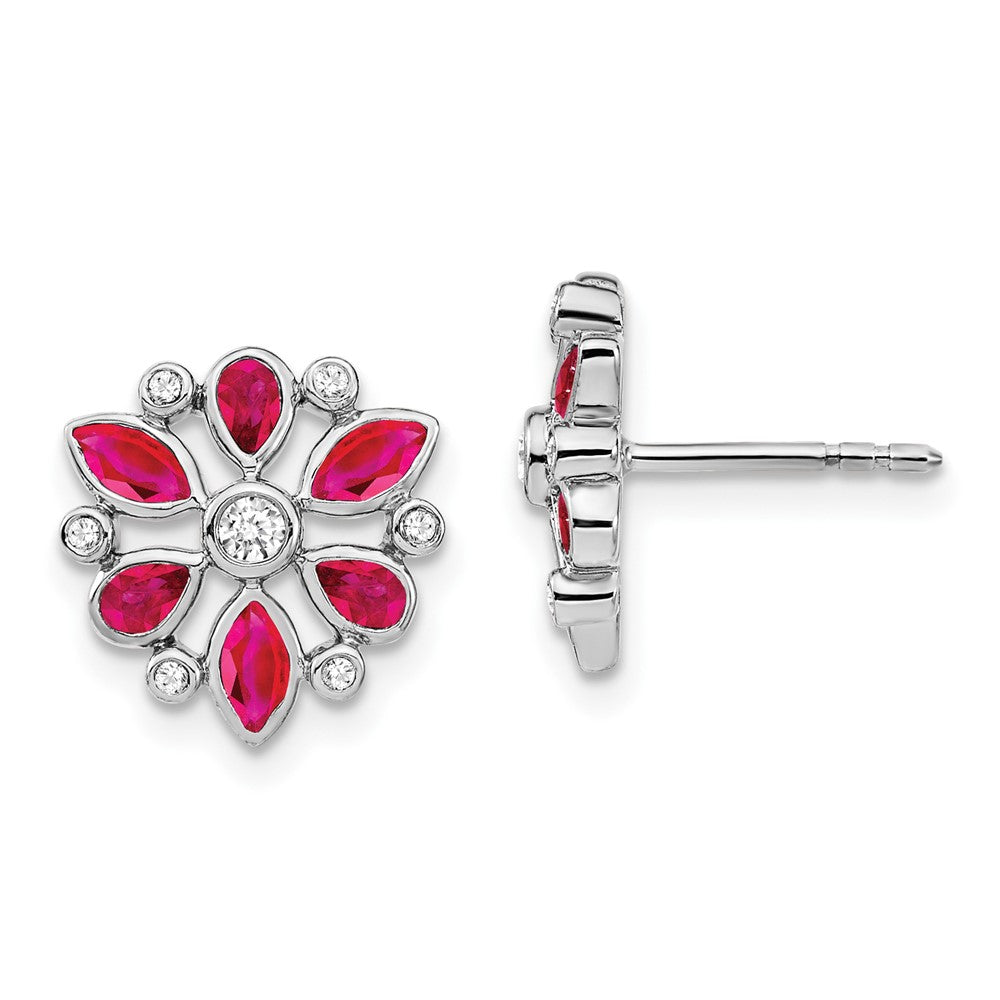 14k White Gold Ruby and Diamond Post Earrings (2.5 grams)