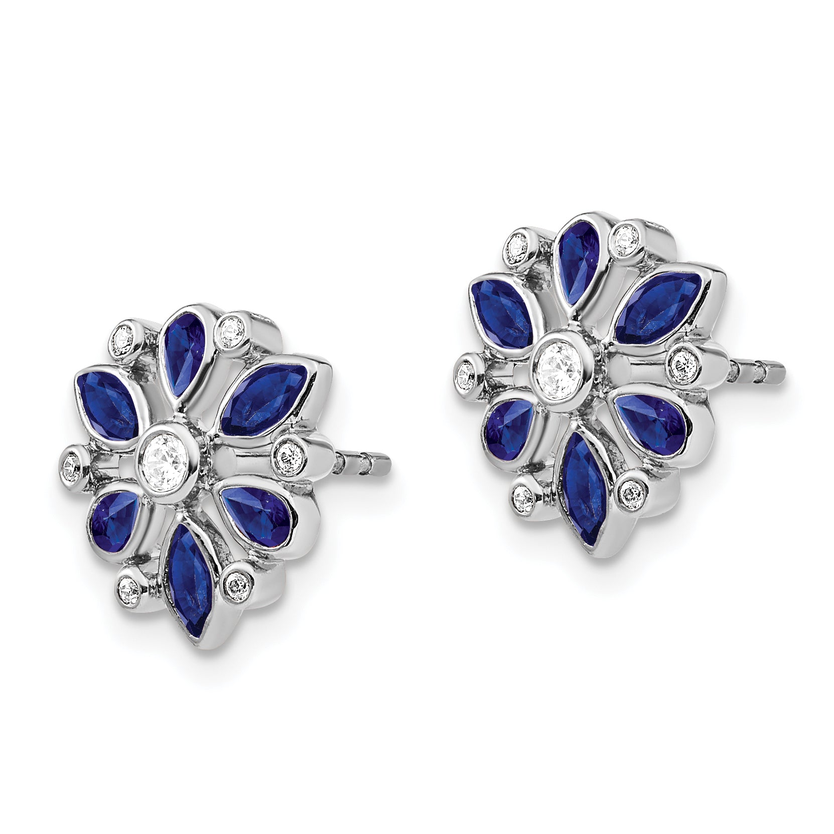 14k White Gold Sapphire and Diamond Post Earrings (2.5 grams)