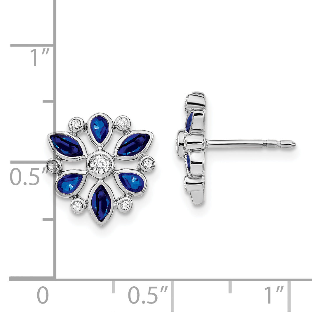 14k White Gold Sapphire and Diamond Post Earrings (2.5 grams)